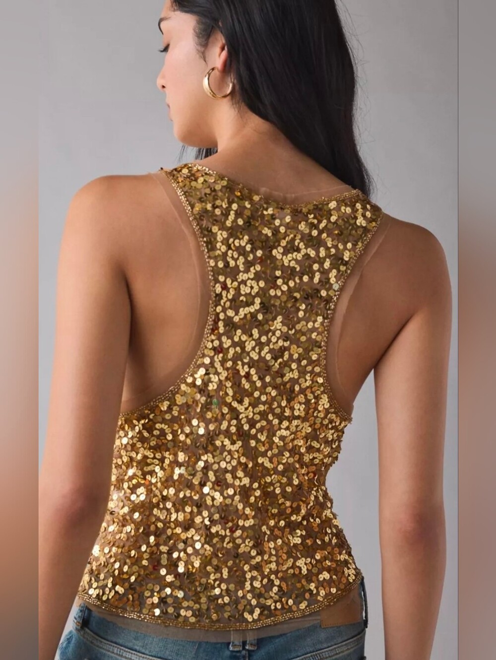 Kimchi Blue Gold Sequin Tie-Front Vest Top - Picture 3 of 5
